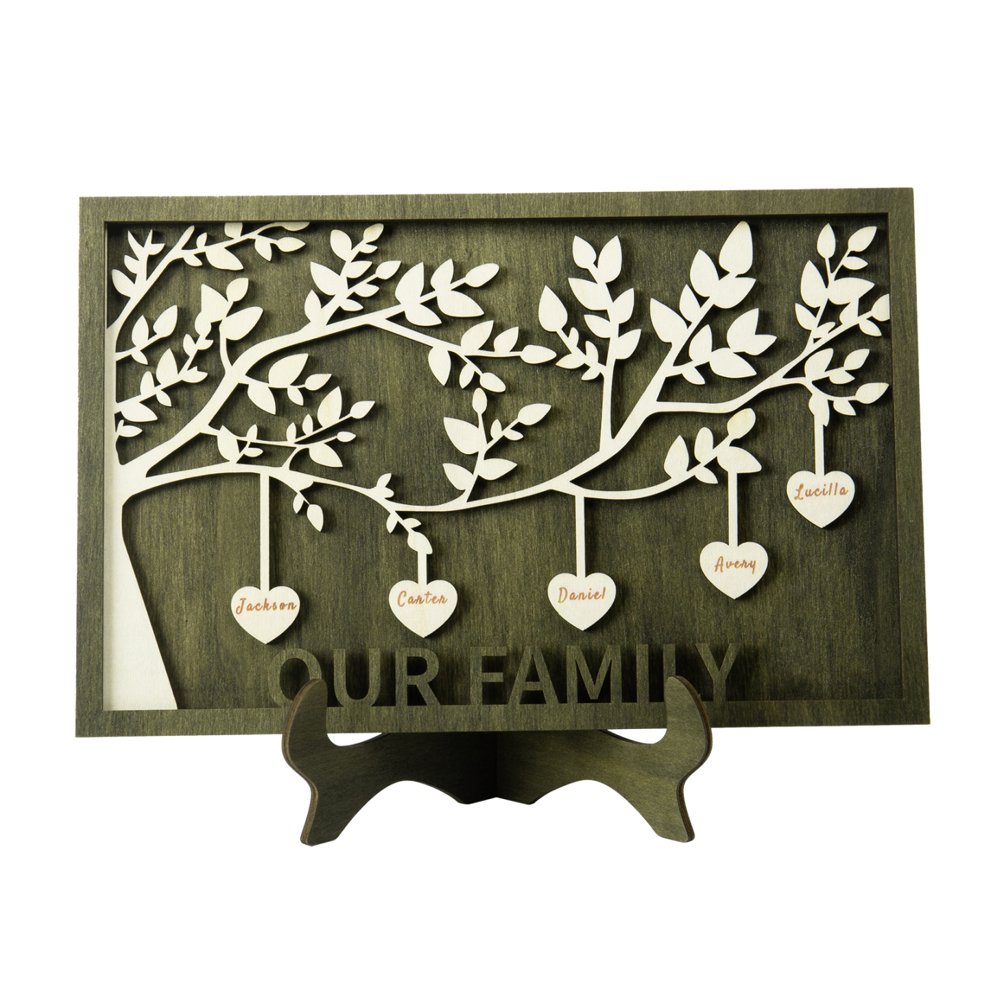 Family Tree Wood Frame Personalised Family Tree Sign Engrave 5 Names Keepsake Gifts-Jessemade AU