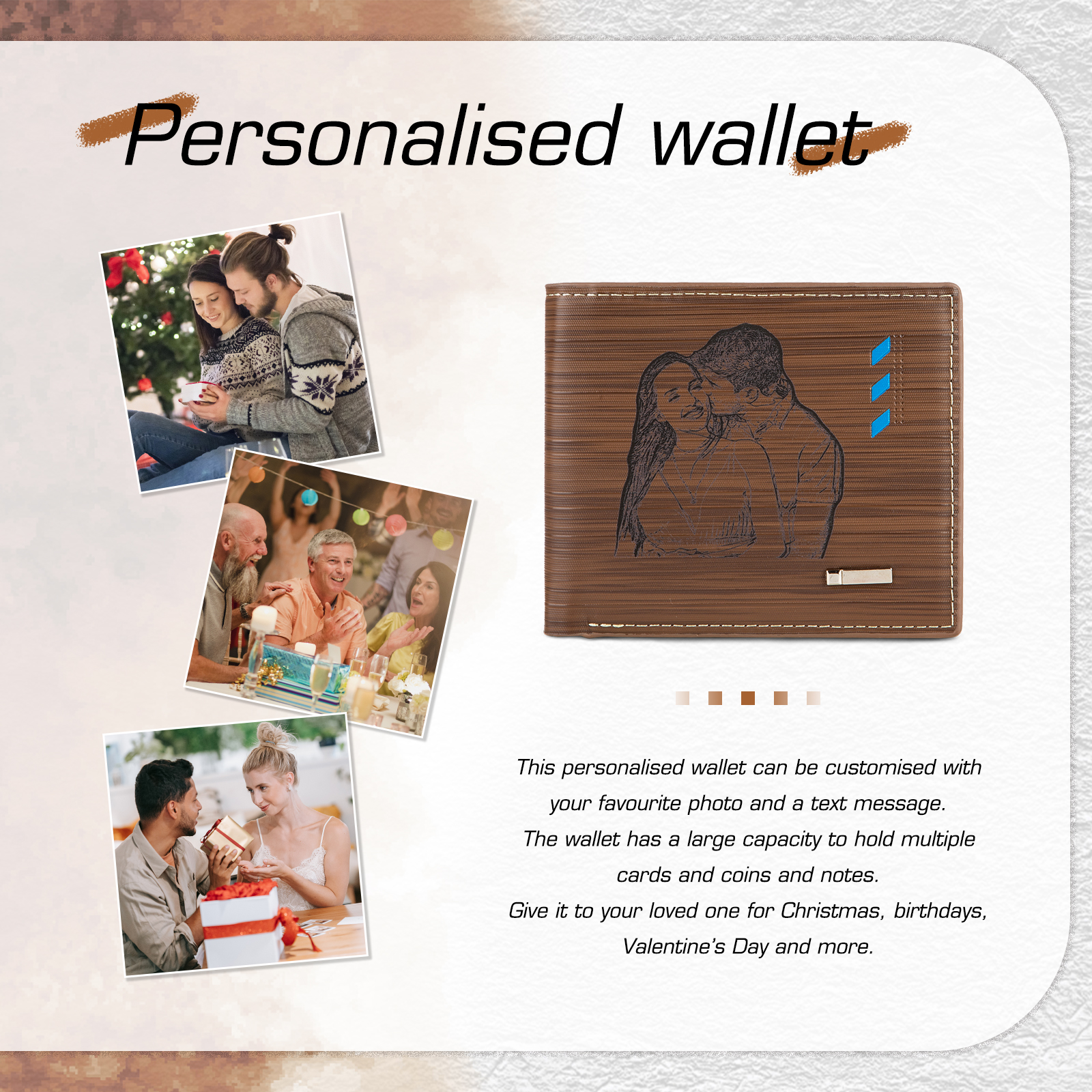 Personalised Leather Wallet Engraved Photo Folding Wallet Short Purse Love Gifts For Him-Jessemade AU