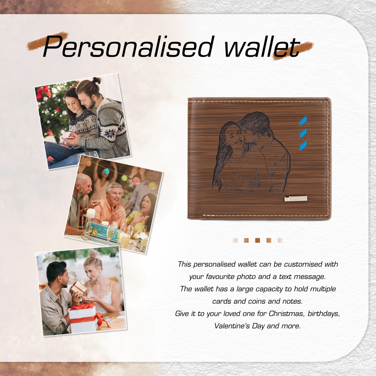 Personalised Leather Wallet Engraved Photo Folding Wallet Short Purse Love Gifts For Him-Jessemade AU