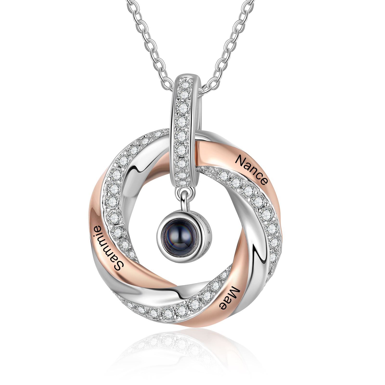 3 Names - Personalised Photo Projection Necklace Custom Name Round Pendant Necklace Gift for Her-Jessemade AU