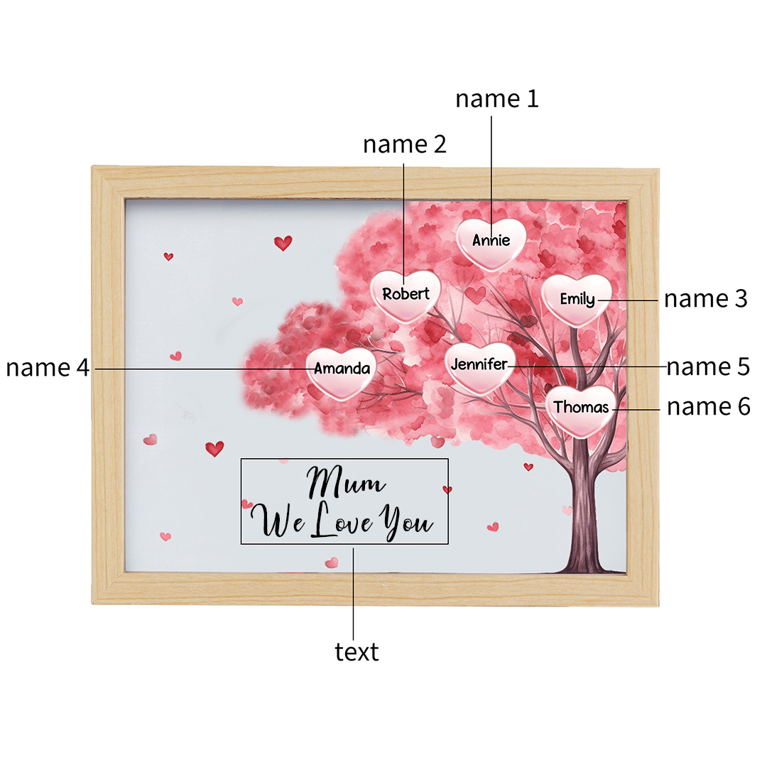 Personalised Frame Night Light Custom 1 Text & 6 Names Pink Family Tree Ornament Gifts for Mother/Grandma-Jessemade AU