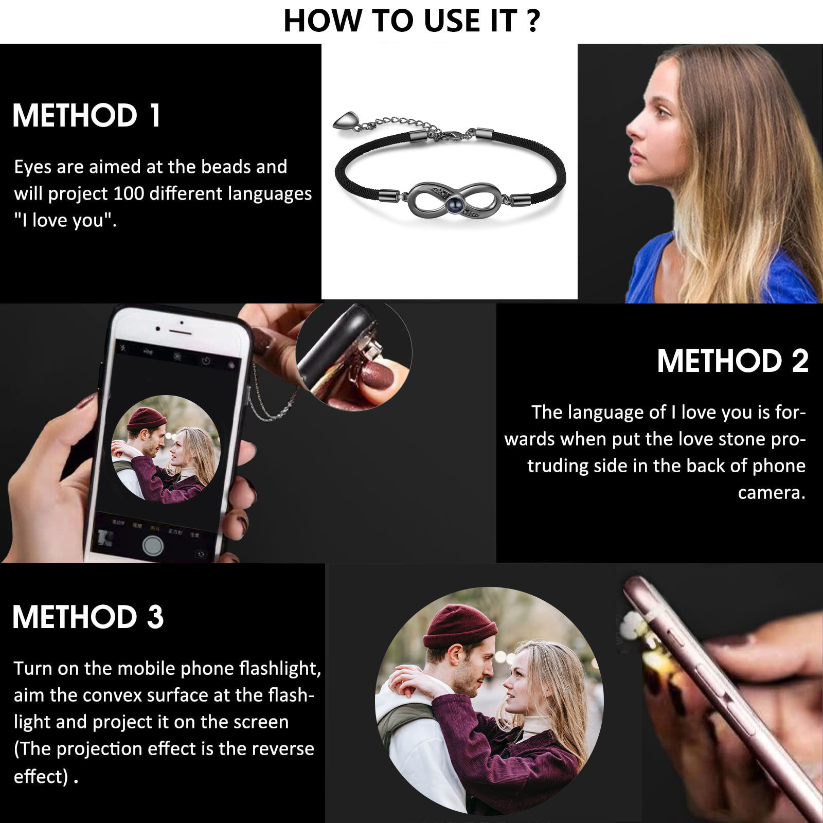 Personalised Magnetic Projection Bracelet Custom Photo Infinity Couple Bracelet Creative Gift for Her-Jessemade AU