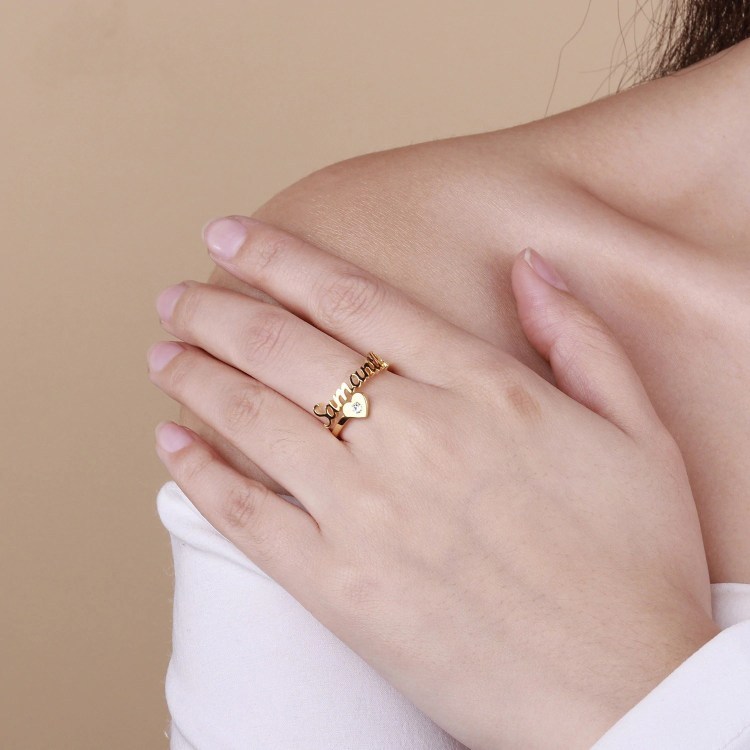 Personalised Heart Ring With Birthstone Custom 1 Name Ring Gifts For Her-Jessemade AU
