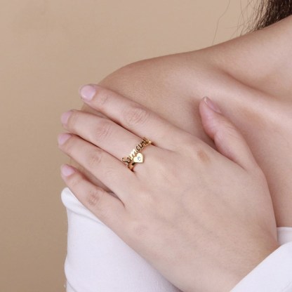 Personalised Heart Ring With Birthstone Custom 1 Name Ring Gifts For Her-Jessemade AU