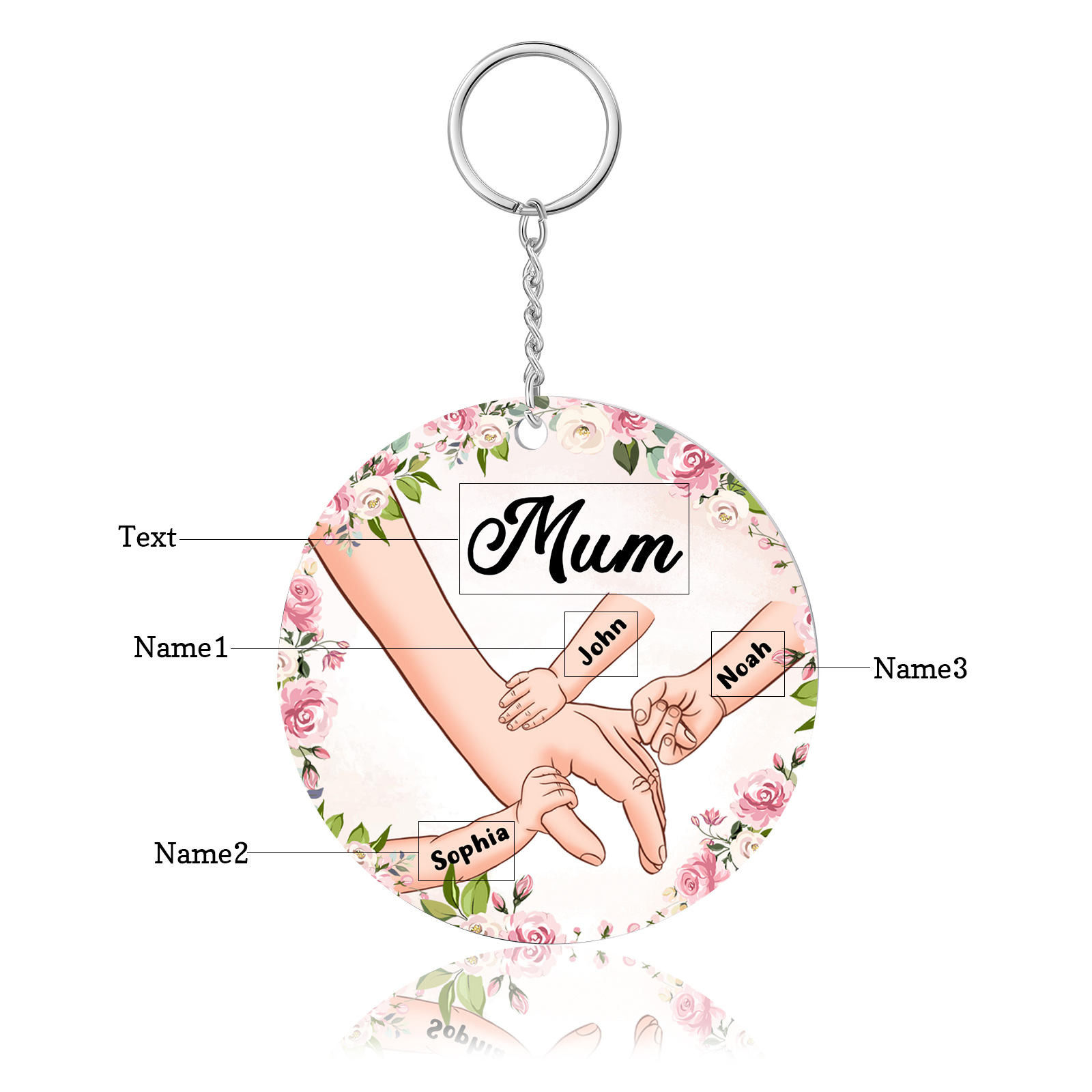 3 Names - Personalised Acrylic Keychain Custom 1 Text Holding Hands Family Hanging Ornaments Gift for Mum/Grandma-Jessemade AU