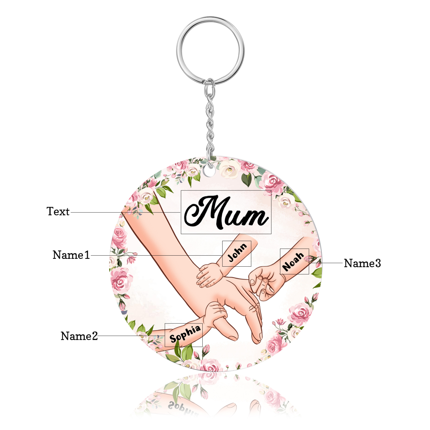 3 Names - Personalised Acrylic Keychain Custom 1 Text Holding Hands Family Hanging Ornaments Gift for Mum/Grandma-Jessemade AU