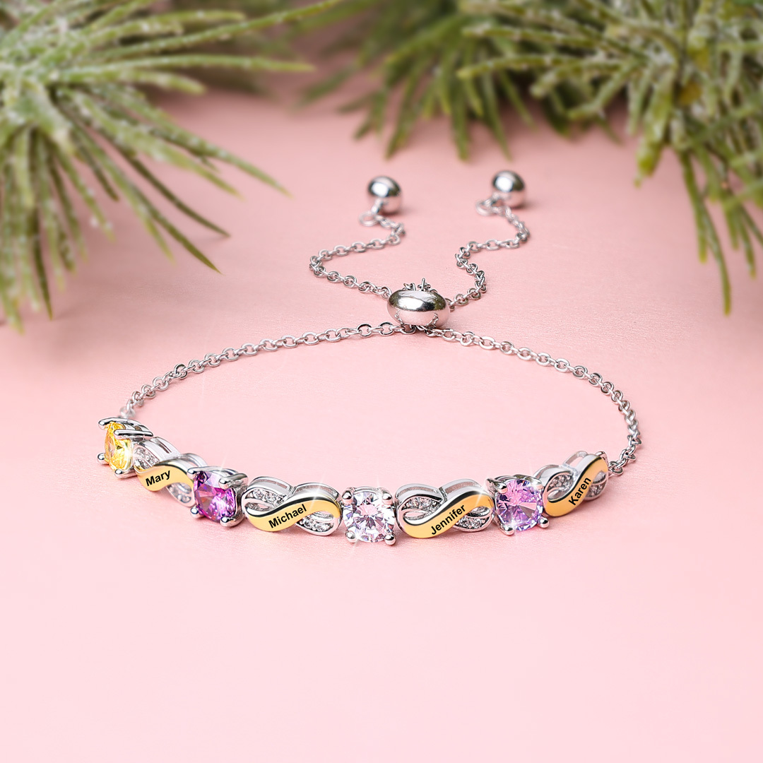 4 Names - Personalised Infinity Bracelet Custom Names & Birthstones Family Bracelet Gifts For Mother-Jessemade AU