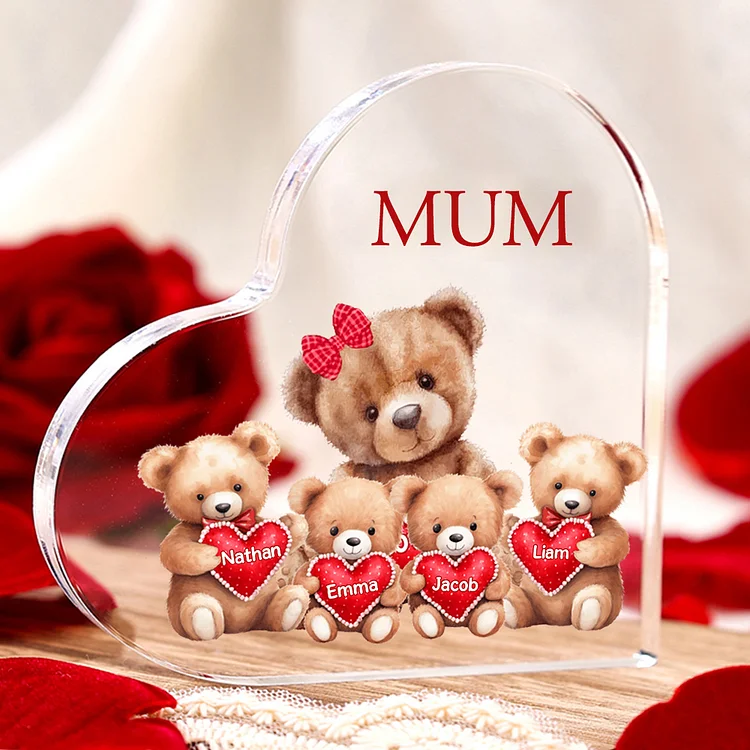 Personalised Acrylic Heart Keepsake Custom 2–9 Names Teddy Bear Ornaments Gifts for Grandma/Mum-Jessemade AU