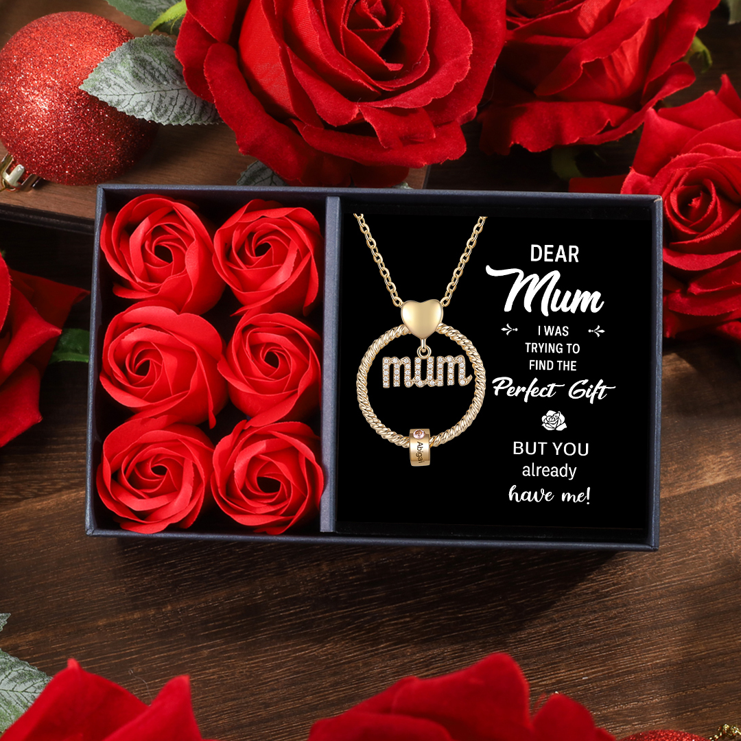 1 Name - Personalised Mum Circle Necklace Gift Set with Gift Box Custom Name & Birthstone Pendant Necklace Gift For Mum-Jessemade AU