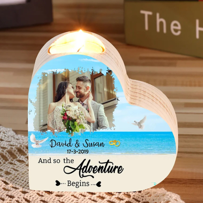 Personalised Love Couple Heart Candle Holder Engrave Photo Wooden Candlesticks Valentines Gift-Jessemade AU