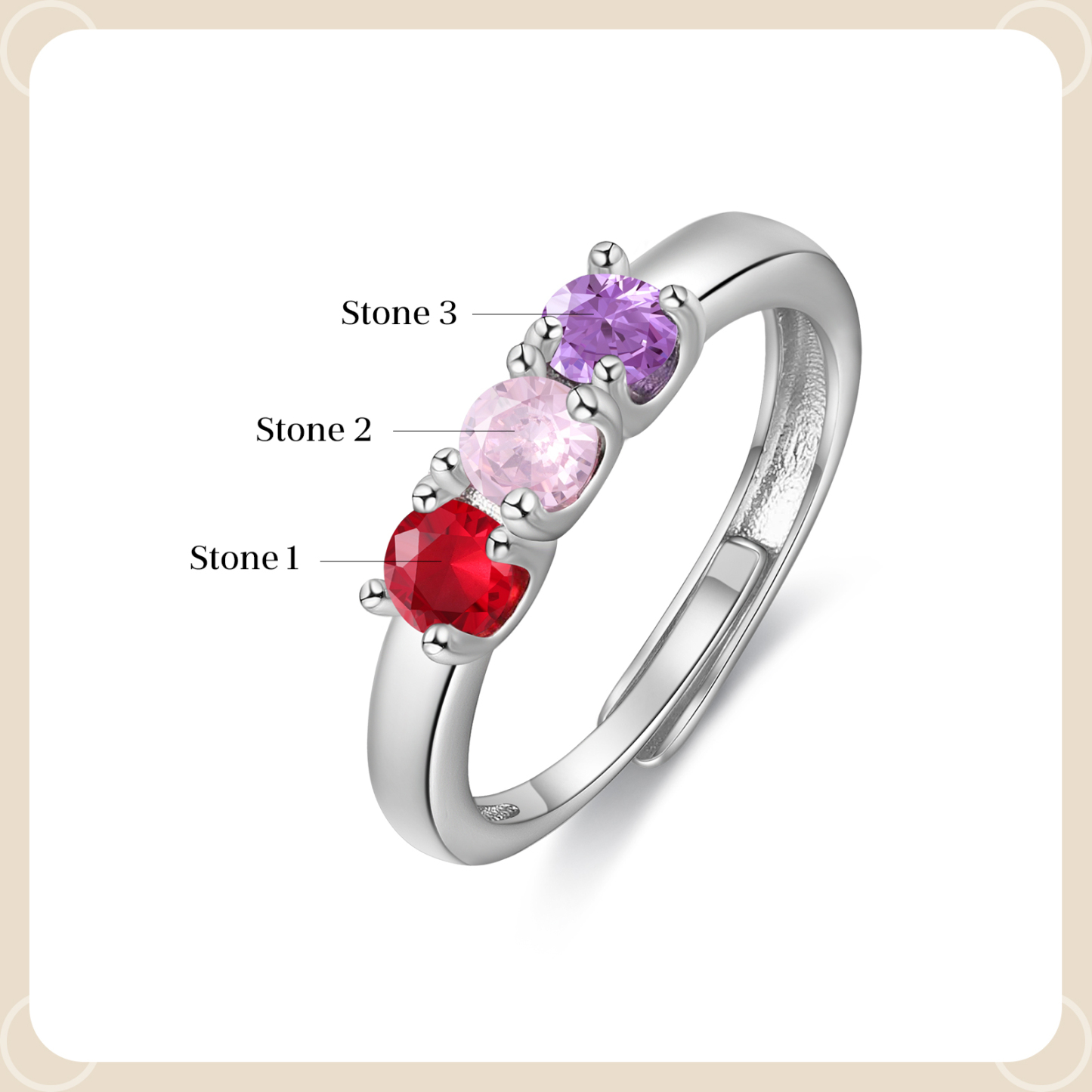 Personalised Women's Ring Customised 3 Birthstones Open Ring Birthday Gift for Women Girls-Jessemade AU