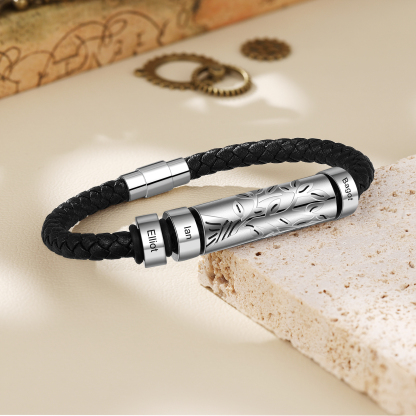 Personalised Men Leather Braided Bracelet Custom 3 Names Bracelet For Him-Jessemade AU