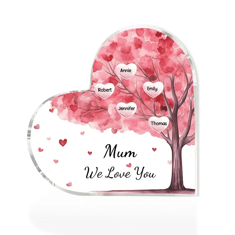 5 Names - Personalised Acrylic Heart Keepsake Custom Text Pink Tree Ornaments Gifts for Grandma/Mother-Jessemade AU