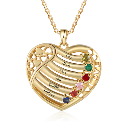 LOVE Heart Necklace Custom 6 Names & Birthstones Family Necklace Gifts For Her-Jessemade AU