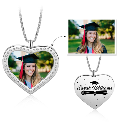 Personalised Graduation Necklace Custom Name & Photo Heart Pendant Necklace Gift for Her-Jessemade AU