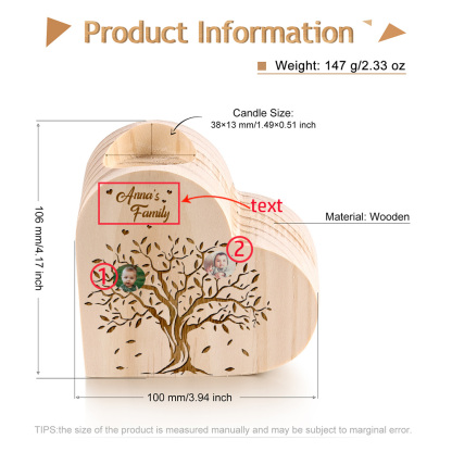 Family Photo Wooden Heart Candle Holder Custom 2 Photos Family Tree Candlesticks-Jessemade AU