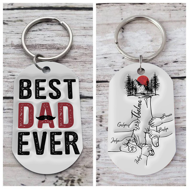 Best Dad Ever - Personalised 6 Names Holding Hands Keychain Custom Family Keychain Father's Day Gifts-Jessemade AU