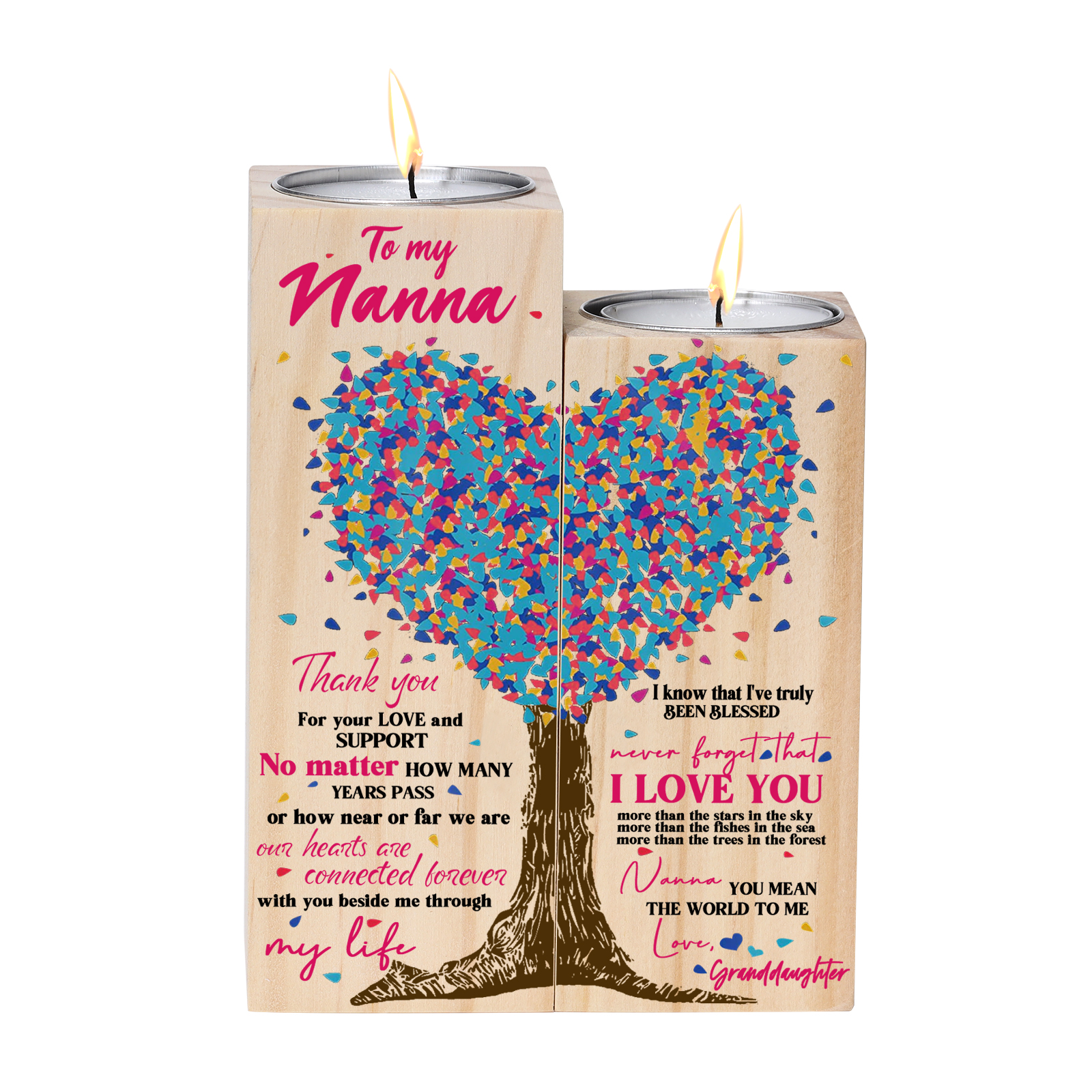 To My Grandma/Nanny/Nan Family Tree Candle Holder You Mean The World To Me Wood Candlesticks Gifts for Grandma-Jessemade AU