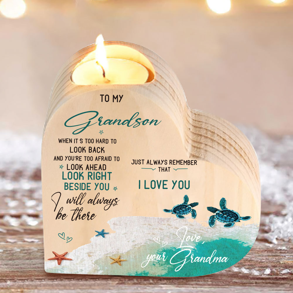 To My Grandson Wooden Heart Candle Holder "I will always be there"-Jessemade AU