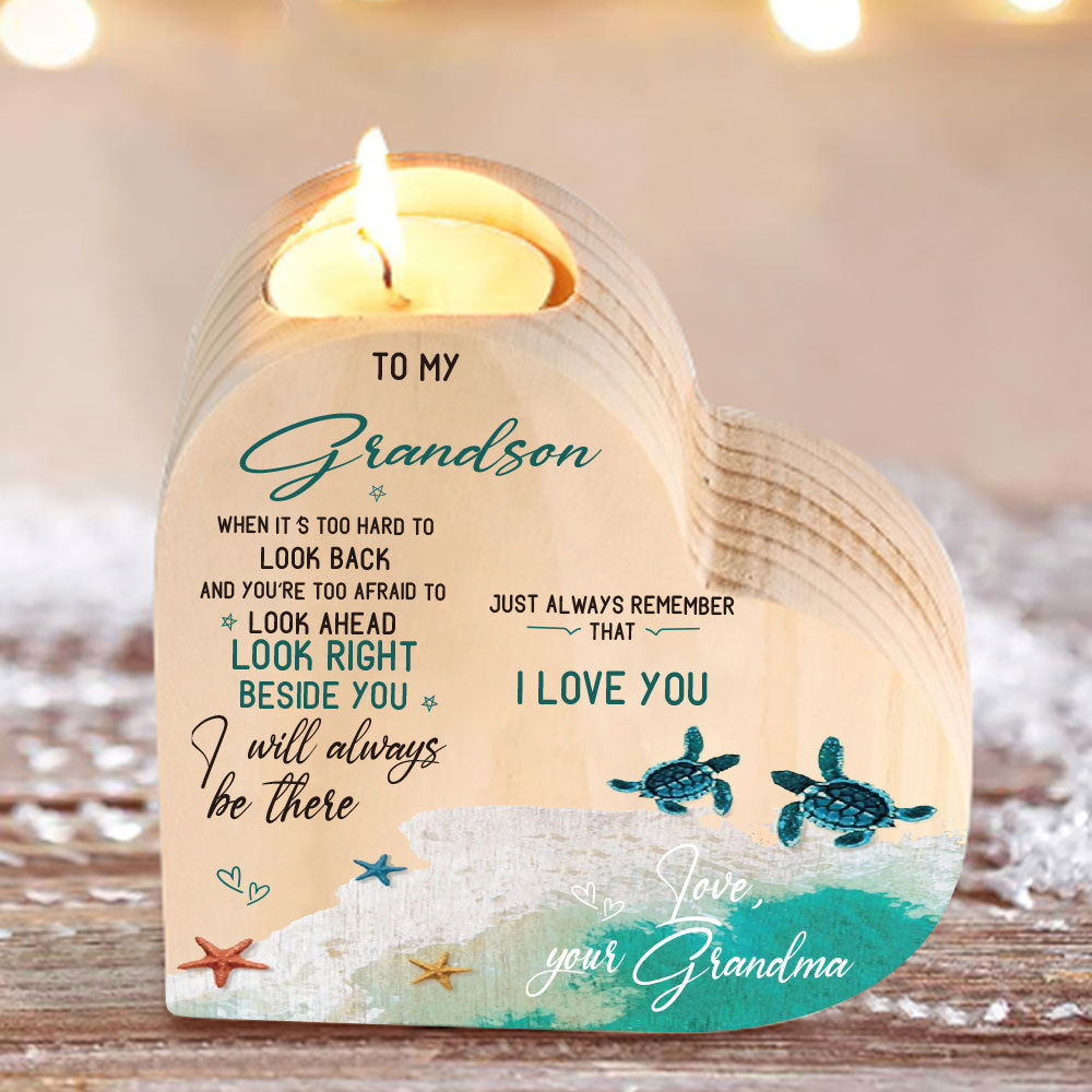 To My Grandson Wooden Heart Candle Holder "I will always be there"-Jessemade AU