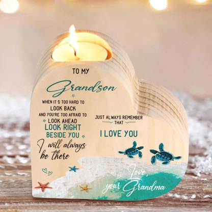 To My Grandson Wooden Heart Candle Holder "I will always be there"-Jessemade AU