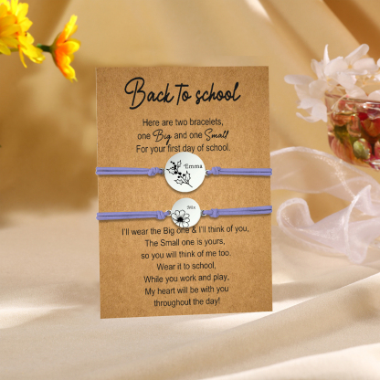 2 Pcs Bracelet Set Personalised Names & Birth Flowers Adjustable Bracelets with Message Card Back to School Gifts for Daughters-Jessemade AU