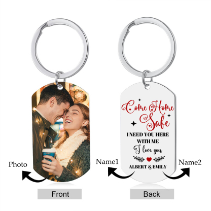 Personalised Couple Photo Keychain Customised 2 Names Keyring Valentine's Day Gifts - Come Home Safe, I Need You Here With Me-Jessemade AU