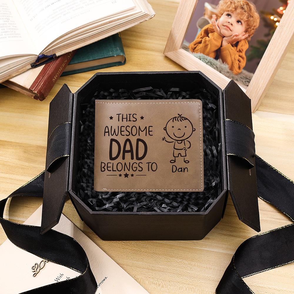 Personalised 1 Photo & 1 Name Wallet Custom Men's Leather Folding Wallet "This Awesome Dad Belongs To" Father's Day Gifts-Jessemade AU
