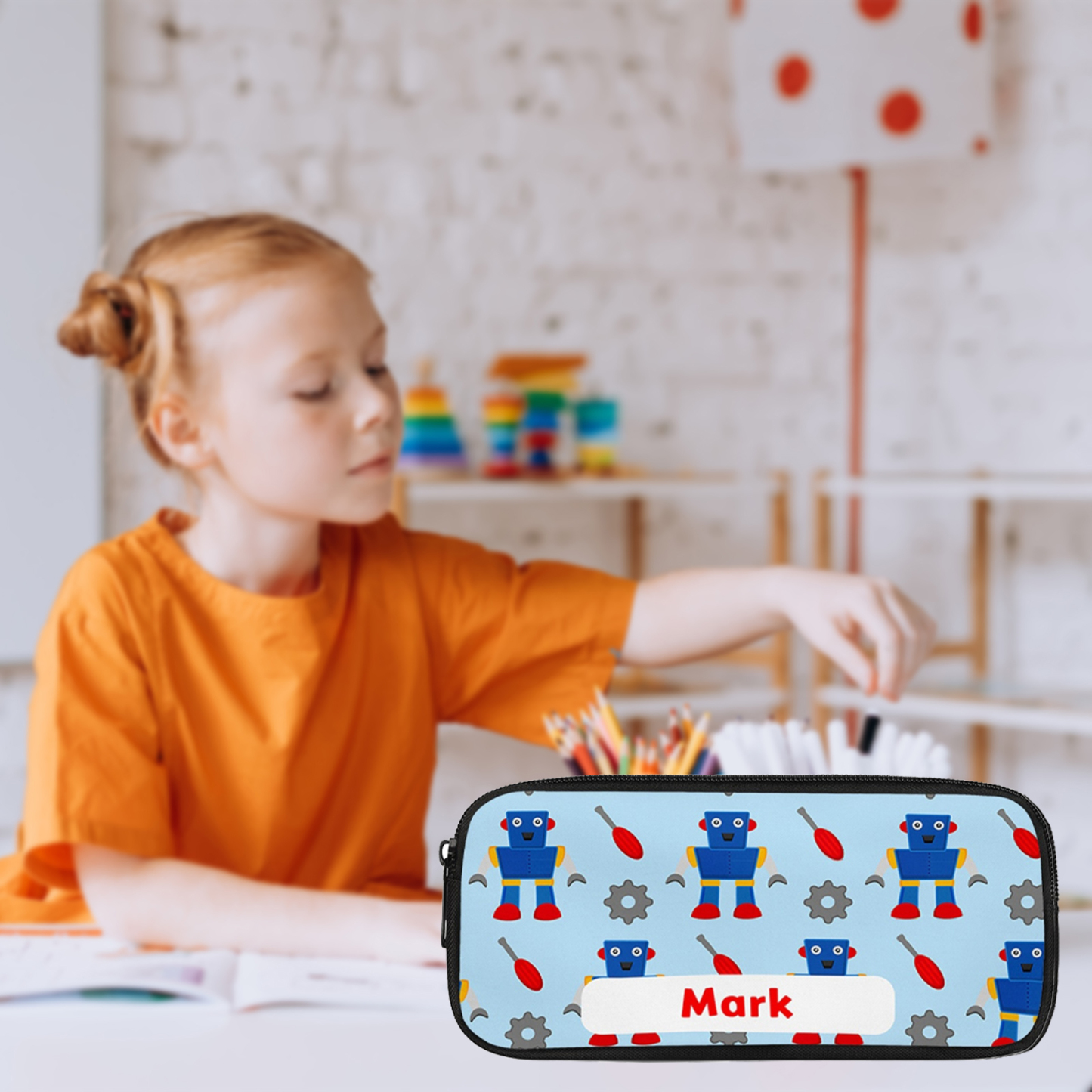 Custom Name Pen Case Personalised  Robots Pen Bag Back to School Gifts for Students-Jessemade AU