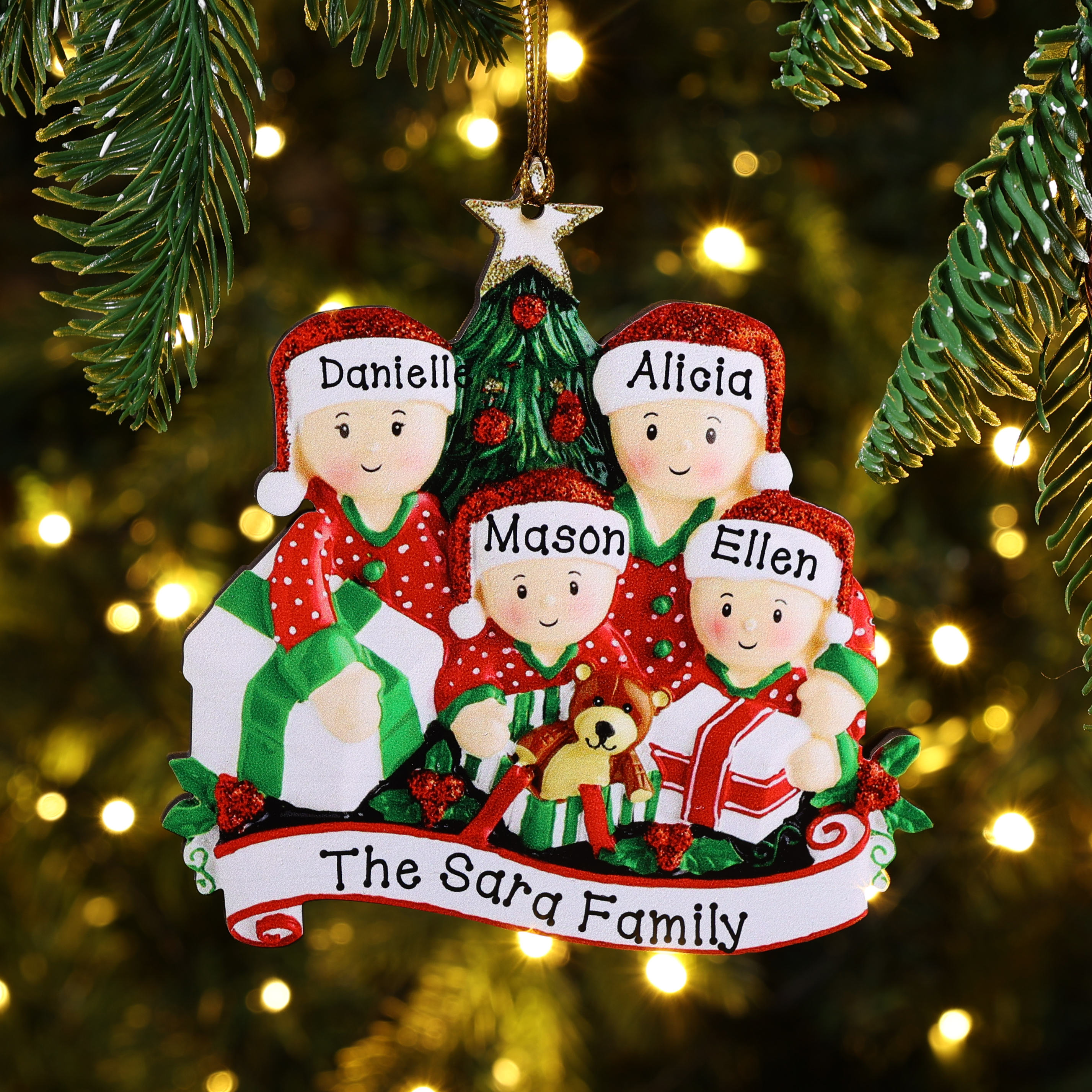 Personalised Christmas Tree Ornament Custom 4 Family Members Names Ornament-Jessemade AU