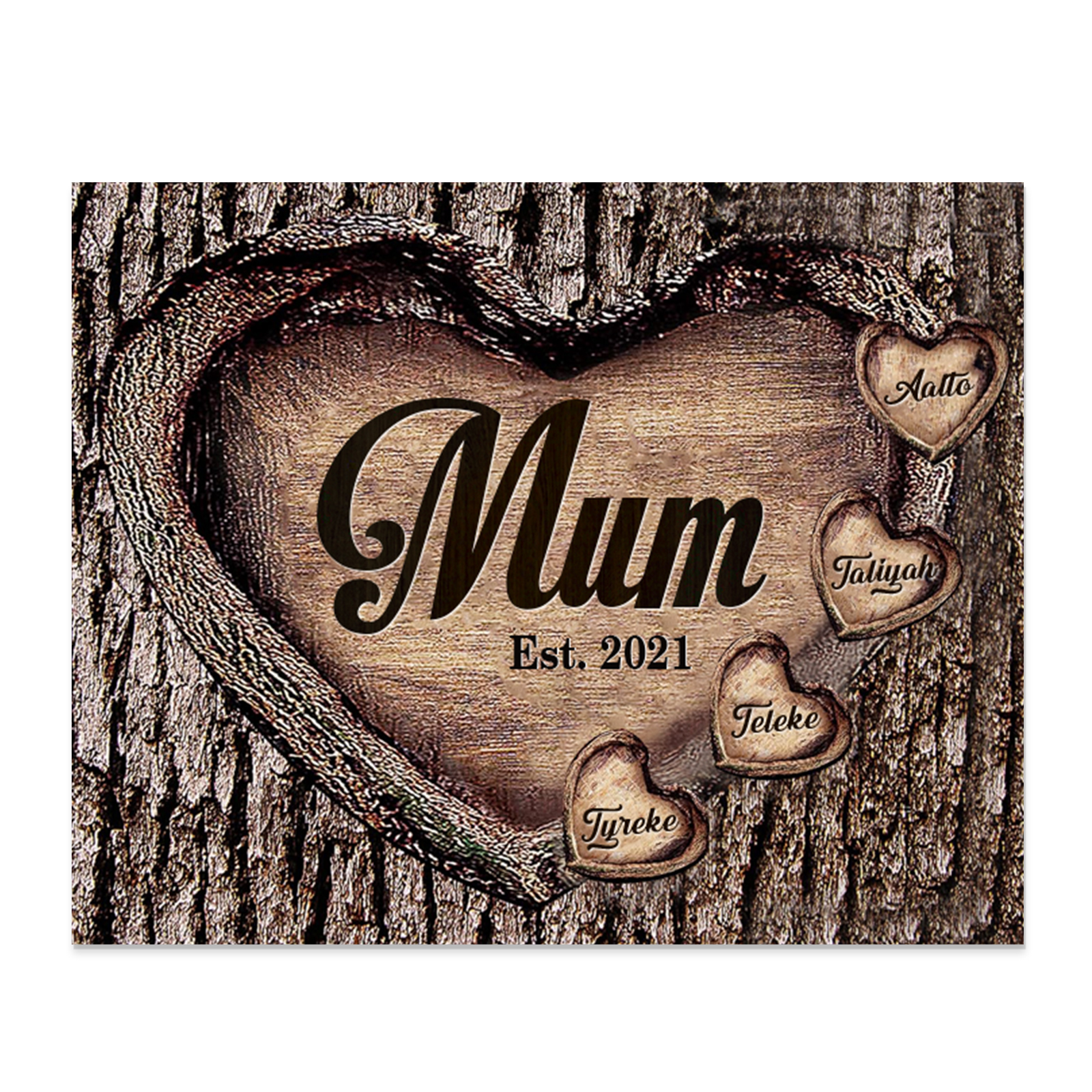 4 Names - Personalised Mum Wooden Plaque Custom Date & Names Home Decoration Hearts Gift for Mother-Jessemade AU