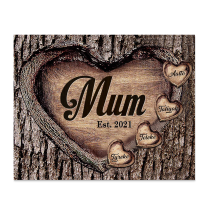 4 Names - Personalised Mum Wooden Plaque Custom Date & Names Home Decoration Hearts Gift for Mother-Jessemade AU