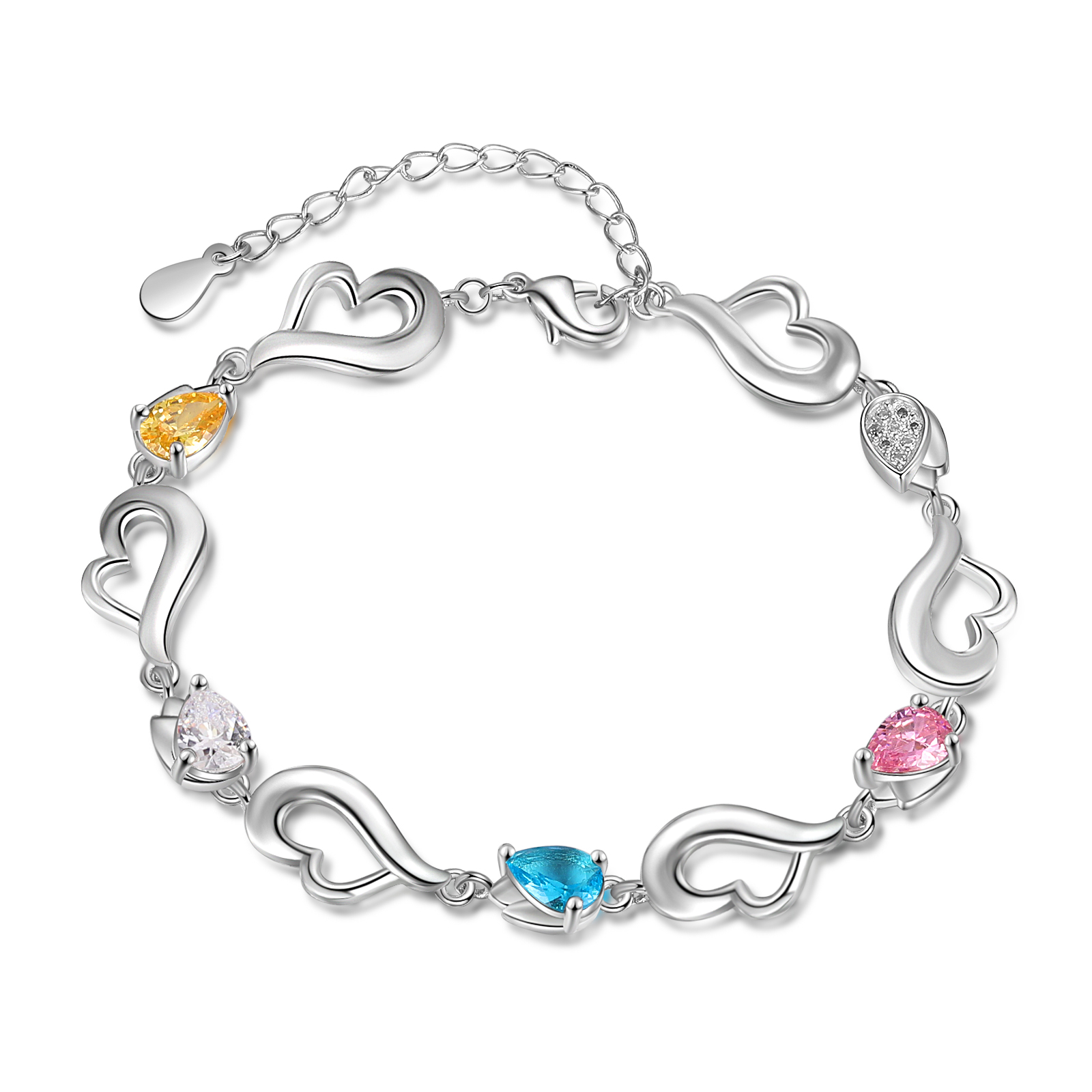 Personalised Heart Bracelet With 4 Birthstones Engraved Name Bracelet Gifts For Her-Jessemade AU