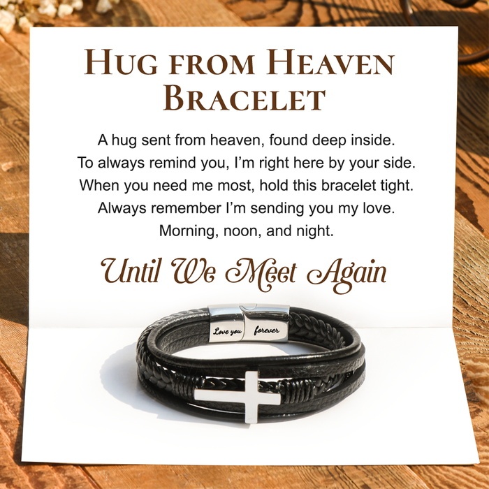 Hug From Heaven Leather Cross Bracelet Braided Leather Bracelet-Jessemade AU