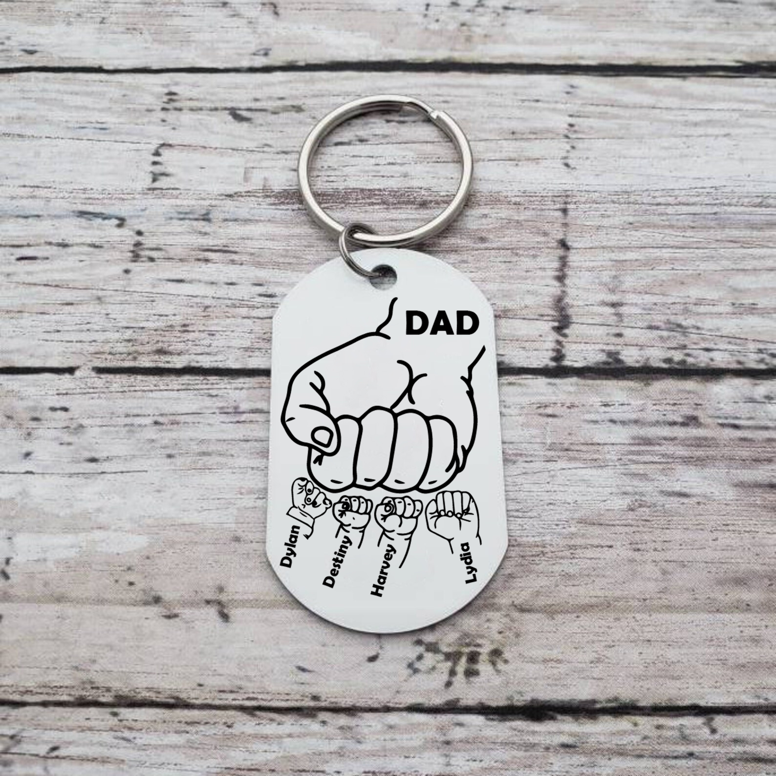 Dad Fist Bump Personalised Photo Keychain Engrave 4 Names Father's Day Gifts-Jessemade AU