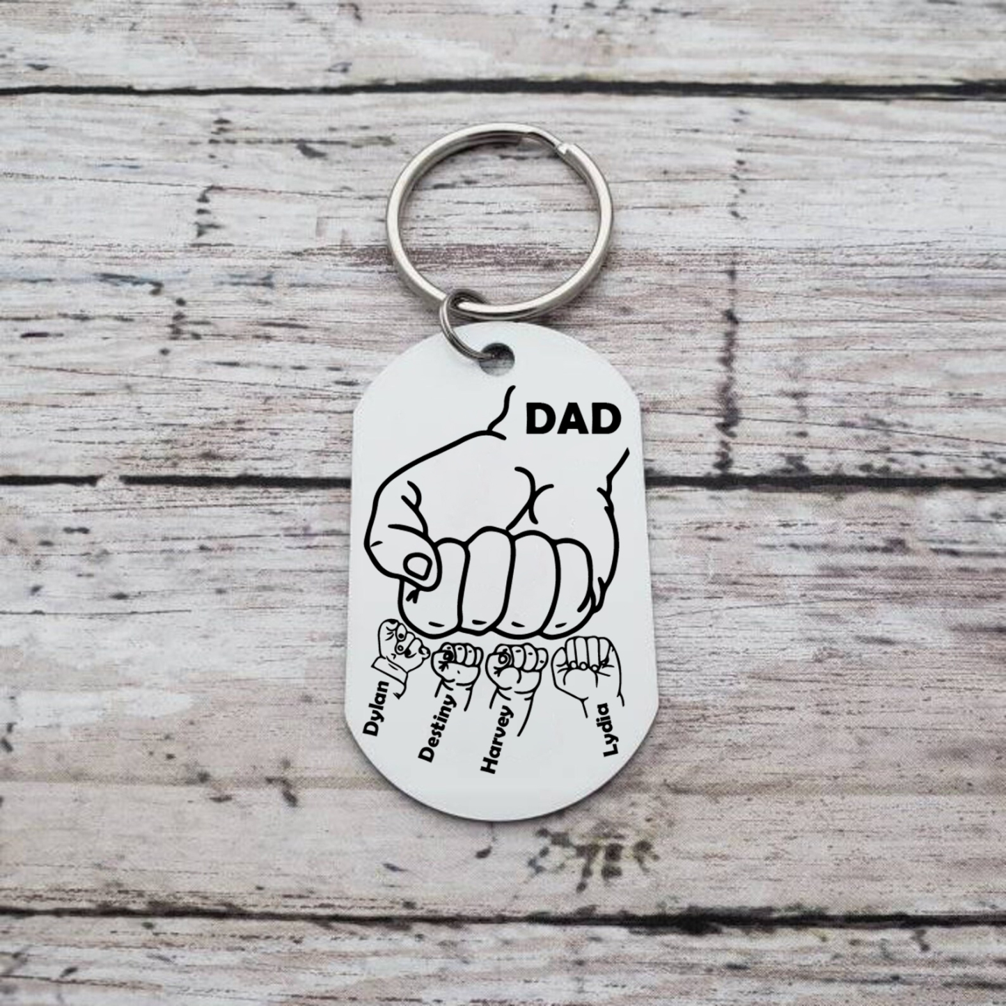 Dad Fist Bump Personalised Photo Keychain Engrave 4 Names Father's Day Gifts-Jessemade AU