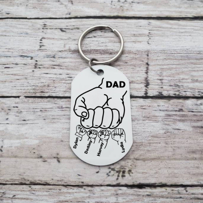 Dad Fist Bump Personalised Photo Keychain Engrave 4 Names Father's Day Gifts-Jessemade AU
