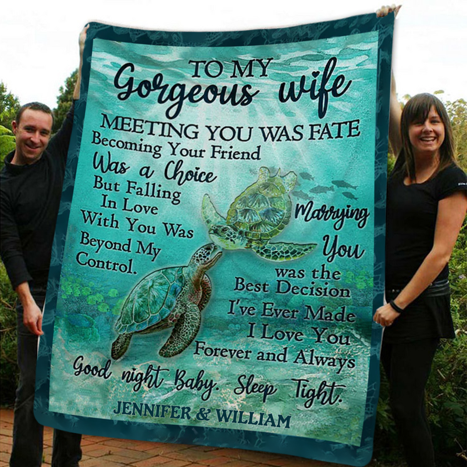 To My Gorgeous Wife Personalised Couple Blanket Sweet Gift "I love you forever and always"-Jessemade AU