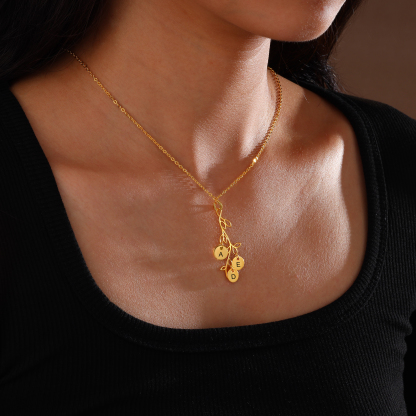 Personalised Branches Pendant Necklace Custom 3 Letters Circle Charm Necklace Gold Birthday Gift for Her-Jessemade AU