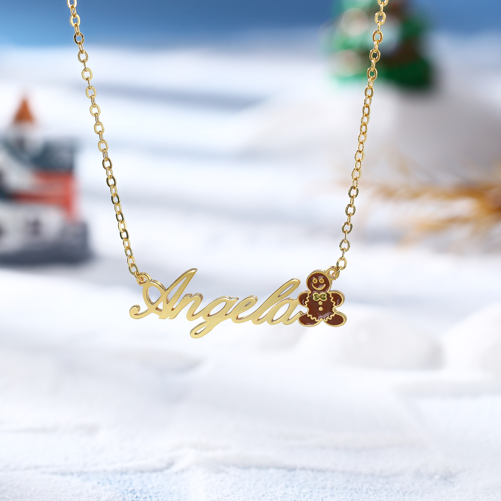Gingerbread Man Name Necklace Personalised Christmas Necklace for Her-Jessemade AU