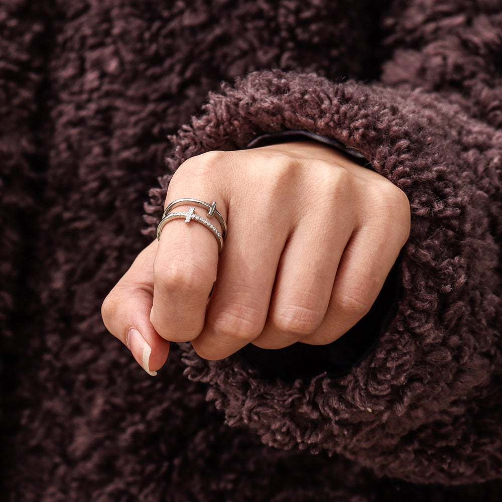 To My Daughter Twin Band Cross Ring "Pray Through It"-Jessemade AU