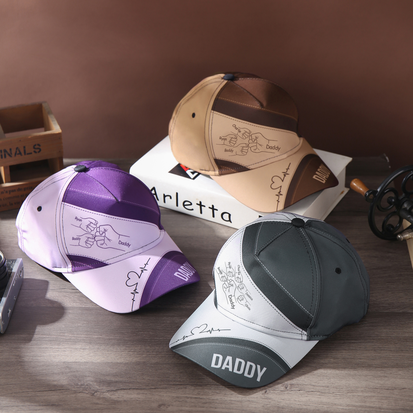 Personalised Fist Bump Classical Baseball Cap Custom 3 Names & 1 Text Snapback Adjustable Gift for Dad/Grandpa/Husband-Jessemade AU