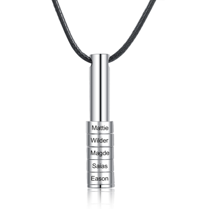 Personalised Vertical Cylinder Pendant Necklace with Beads Engraved 5 Names Men's Necklace for Him-Jessemade AU