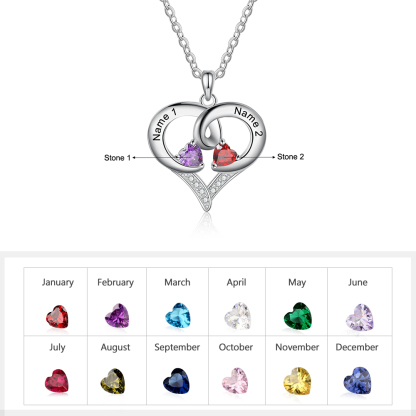 Customised Birthstones Heart Necklace Engraving 2 Names Gifts for Her-Jessemade AU