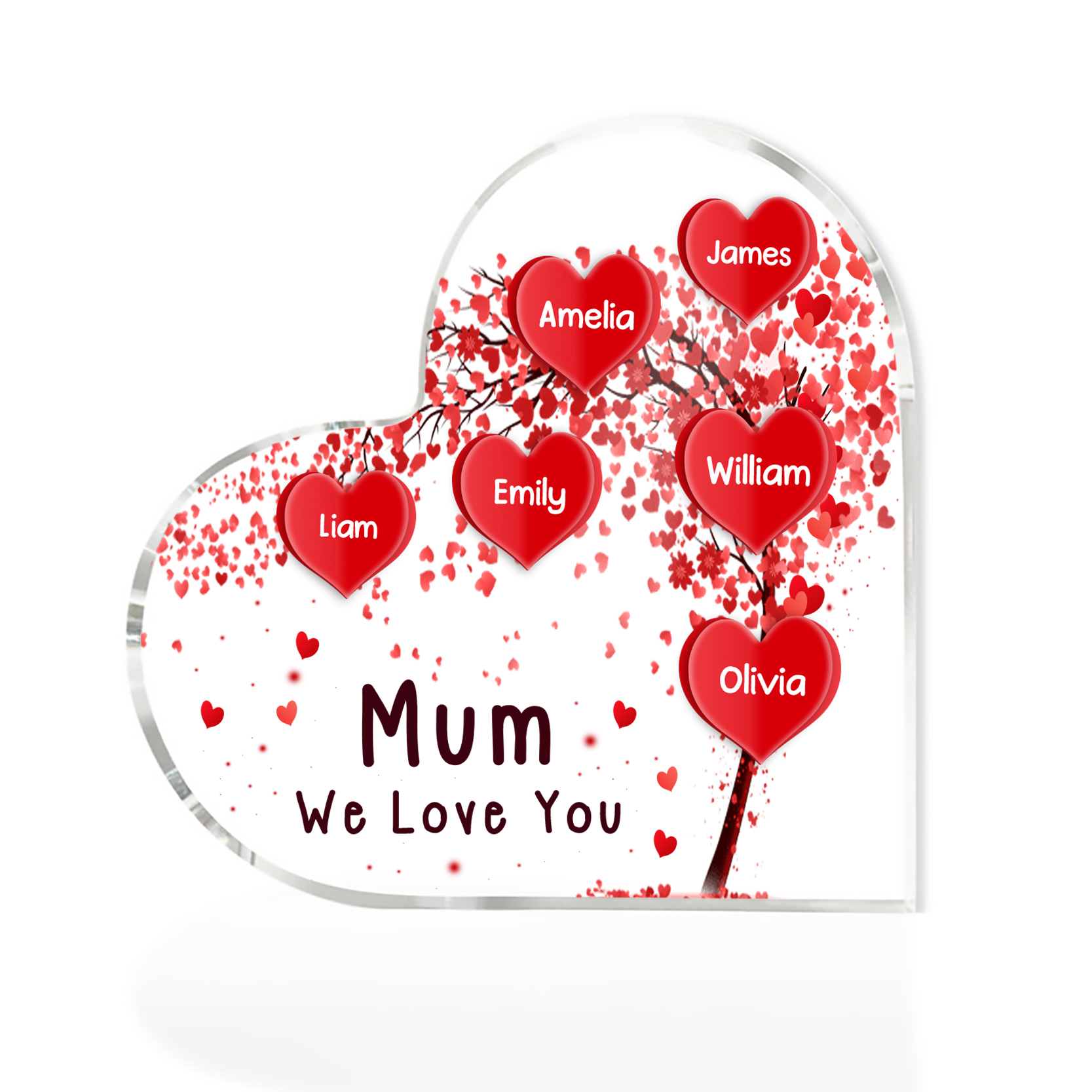 6 Names - Personalised Acrylic Heart Keepsake Custom Text Red Tree Ornaments Gifts for Grandma/Mother-Jessemade AU