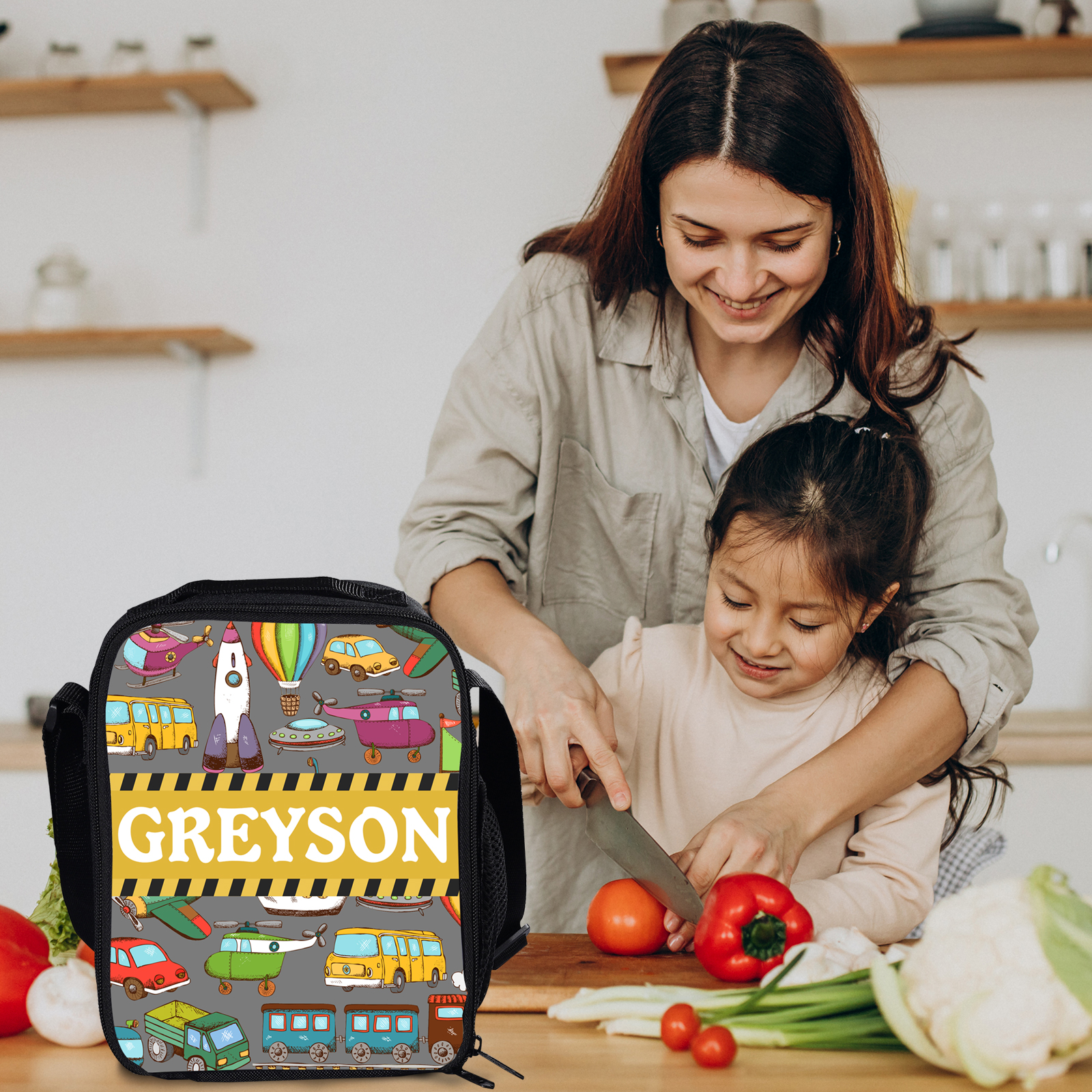 Custom Name Lunch Bag Personalised Cars Pattern Lunch Box Gifts for Kids-Jessemade AU