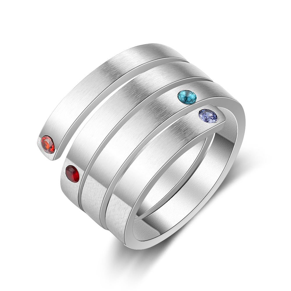 Personalised Ring With 4 Birthstones Engraved Names Ring Gift For Women-Jessemade AU