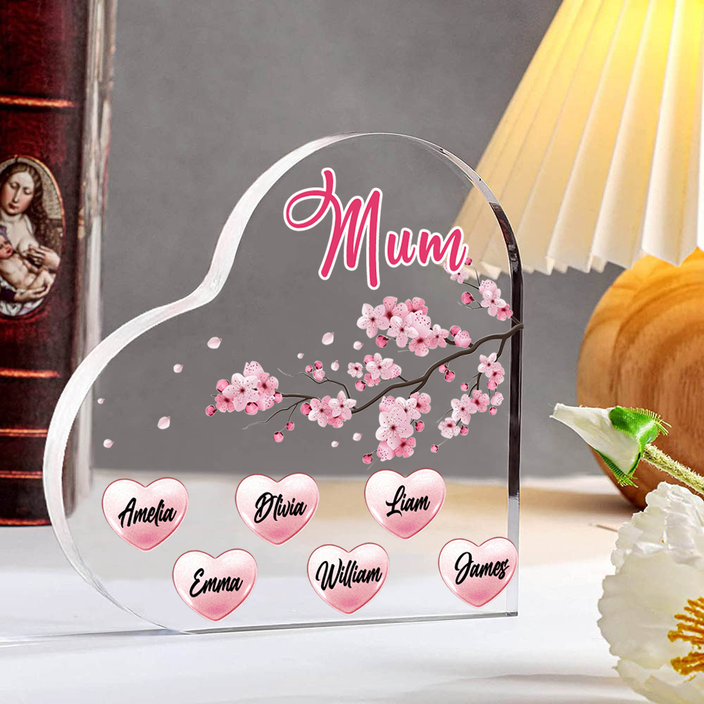 6 Names - Personalised Acrylic Heart Keepsake Custom Text Peach Blossom Ornaments Gifts for Grandma/Mother-Jessemade AU