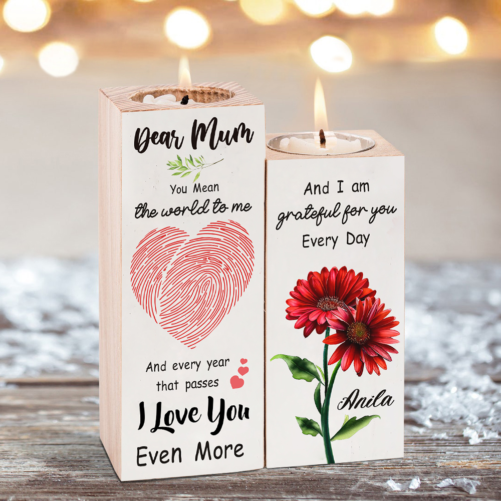 Dear Mum Candle Holder Custom Name Wooden Candlestick - You Mean The World To Me-Jessemade AU