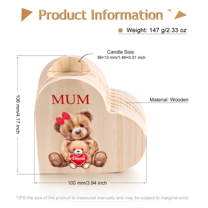 Personalised 1 Name & 1 Text Candle Holder Teddy Bear Wooden Candlestick Gifts for Grandma/Mother-Jessemade AU